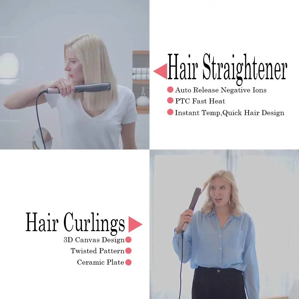 Fast Heating 2 in 1 Hair Straightener and Curler 