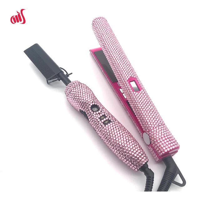 Luxury Crystal Hair Straightener and Hot Comb Set  