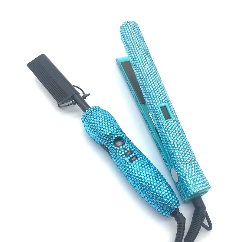 Luxury Crystal Hair Straightener and Hot Comb Set  